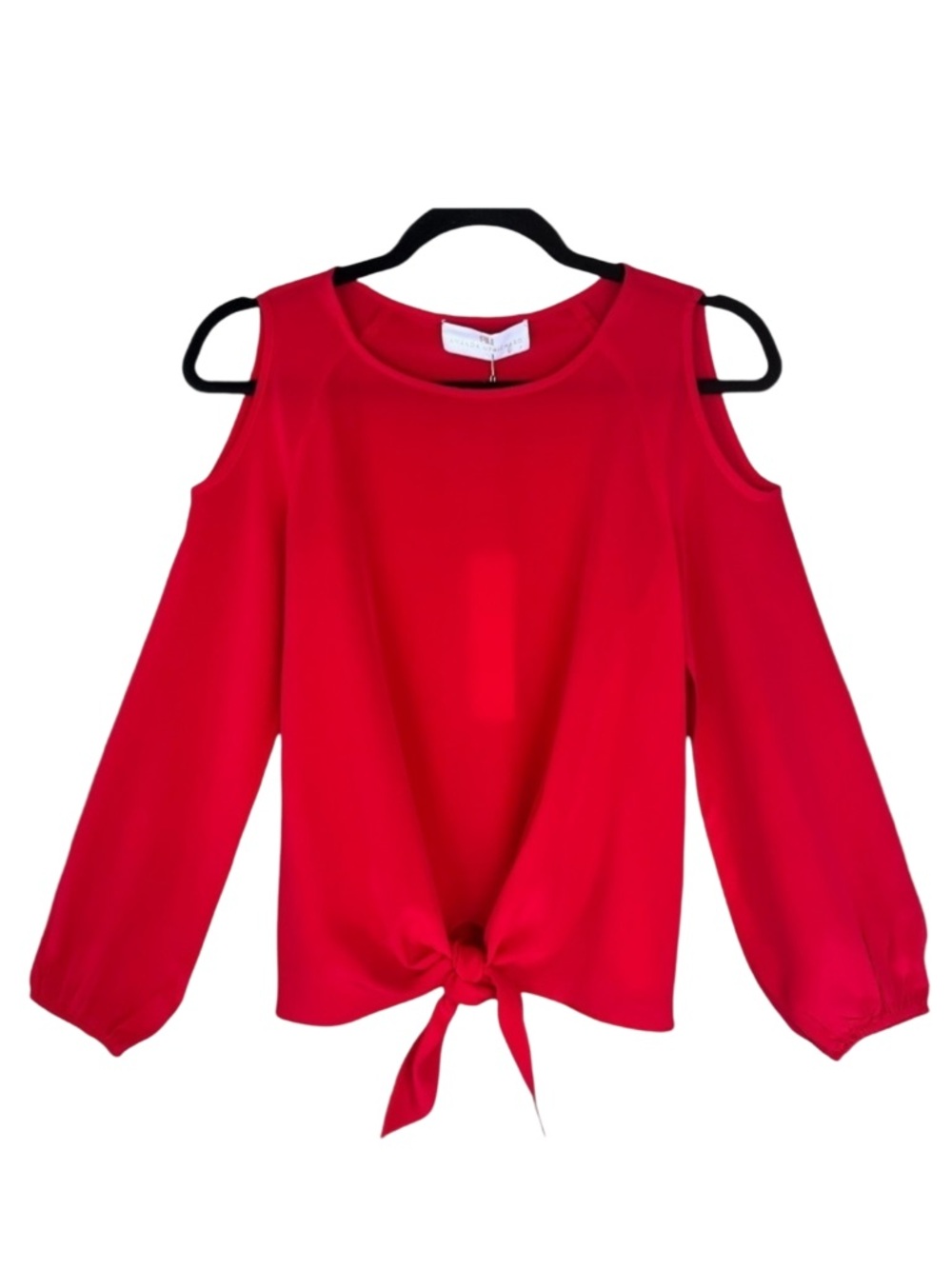 Amanda Uprichard Kellen Top Red 100% Silk Cold Shoulder Tie Front Blouse NWT XS